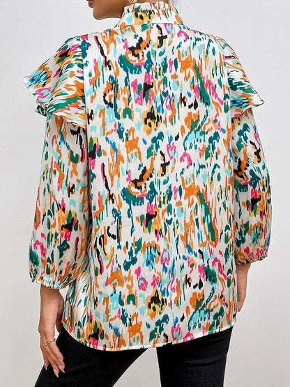 Fashion Long Sleeves Chiffon Shirt Tops Women 2024 Summer New Arrival Abstract Printing Thin and All - Matching Slim Looking Pullover Women - Kaiju Mafia