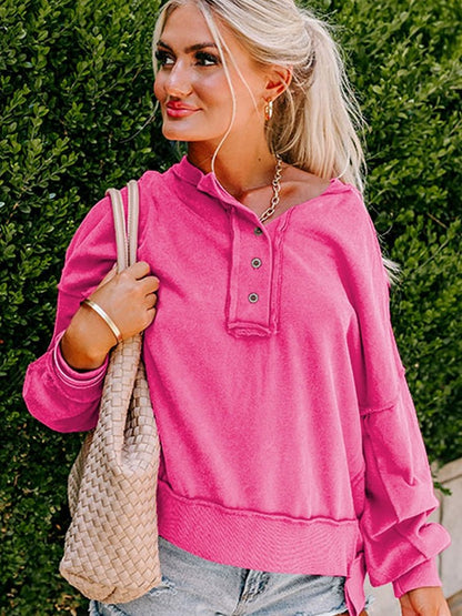 2024 European Style V Neck Button Sweatshirt for Women - Kaiju Mafia