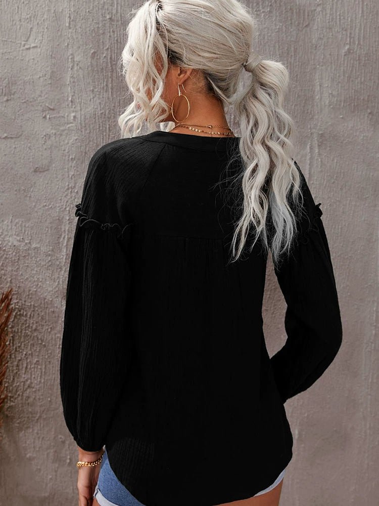 Fall New Arrival Pure Color Long Sleeves T-Shirt Female 2024 Special - Interest Design Casual Loose Plus Size Bottoming Shirt Tops V Neck Tide - Kaiju Mafia