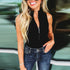 Fashion Pure Color Zipped Stand Collar Sleeveless Leotard Women&