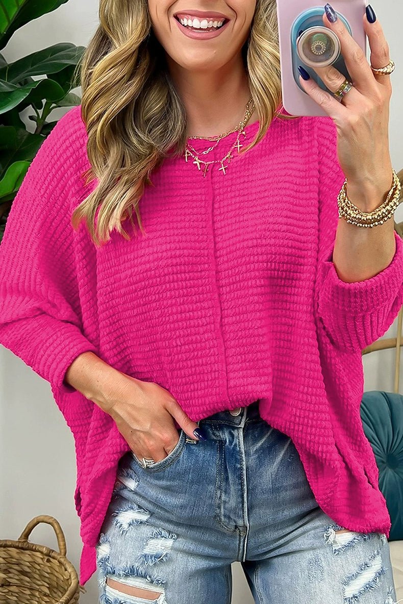 2024 Spring New Arrival Solid Color Pullover Long Sleeve T-shirt Female Fashion Loose Casual Texture Knitting round Neck Tops Female - Kaiju Mafia