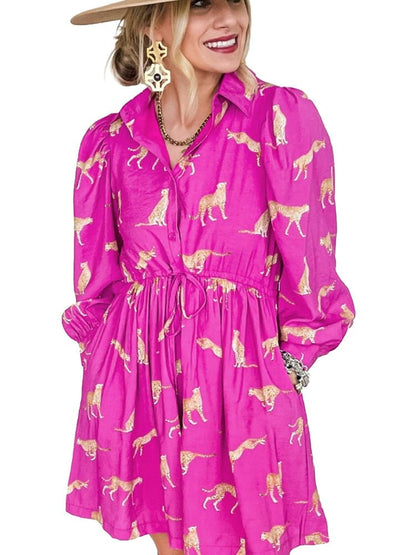 Fashion Leopard Print Long Sleeves Dress Women 2024 Spring New Arrival Casual Versatile Personality Knee - Length Skirt Short Skirt Women - Kaiju Mafia