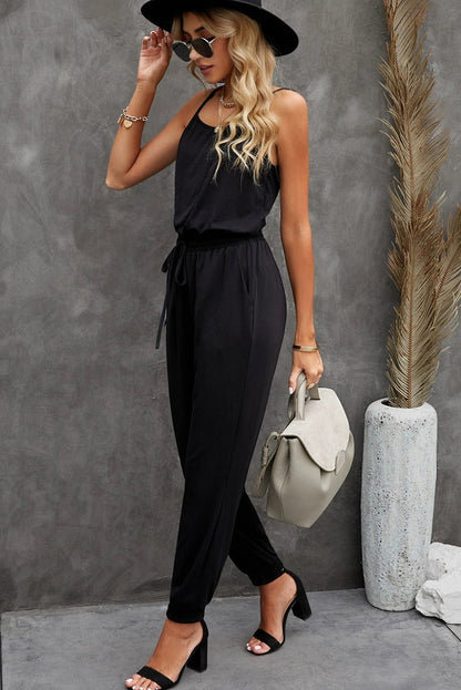 Elastic Waist Fashion Fashion Black Silm Ankle Strap - Kaiju Mafia