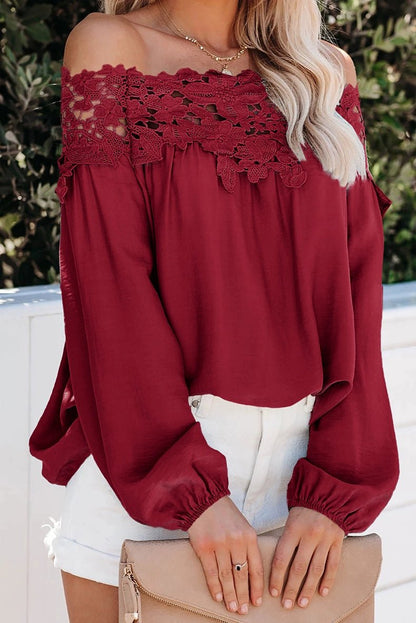 off - Shoulder off - Shoulder Collar Long Sleeves Fashion Loose Lace Shirt - Kaiju Mafia