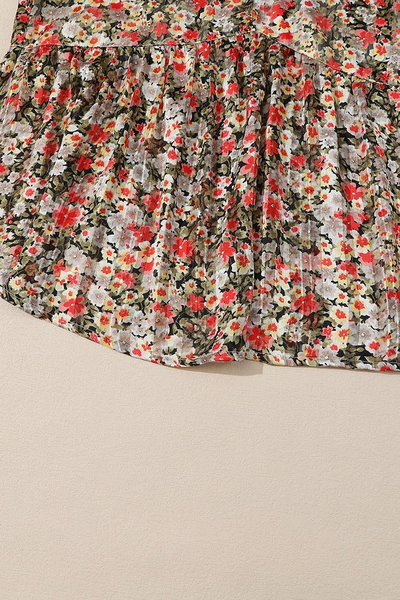 Fashion V Neck Florals Print Long Sleeve Pullover Shirt Women 2024 Fall New Arrival Silm Slimming Thin Tops Women - Kaiju Mafia