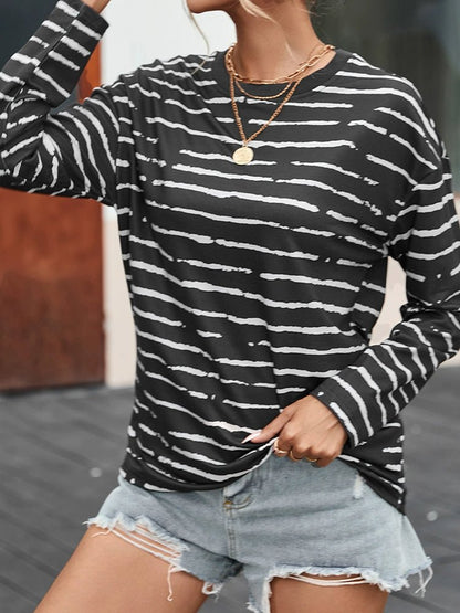 Stripes Thin Tops round Neck Pullover Long Sleeves T-shirt - Kaiju Mafia
