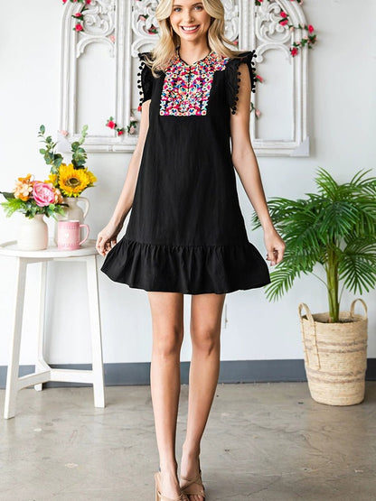 Summer Short Sleeve Fashion Bohemia Knee - Length Skirt Embroider - Kaiju Mafia