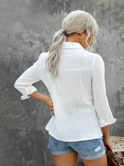 Fall Lace Cut Out Long Sleeves Thin Shirt Female 2024 New Arrival Easiest for Match Loose Lapel Single Breasted Shirt Coat - Kaiju Mafia