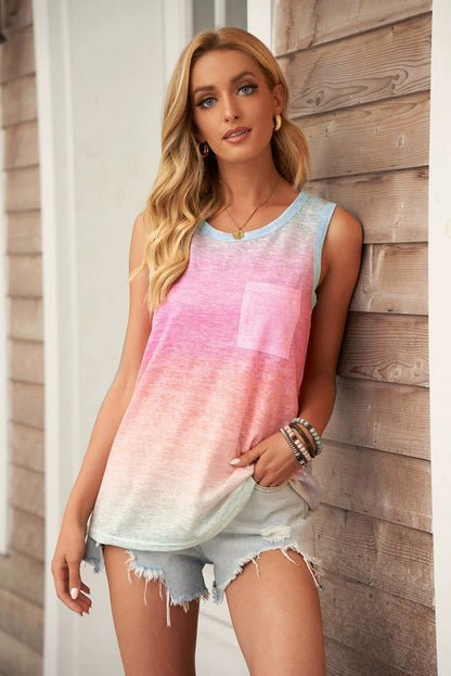 Summer New round Neck Loose Gradient Color Sleeveless T-shirt - Kaiju Mafia