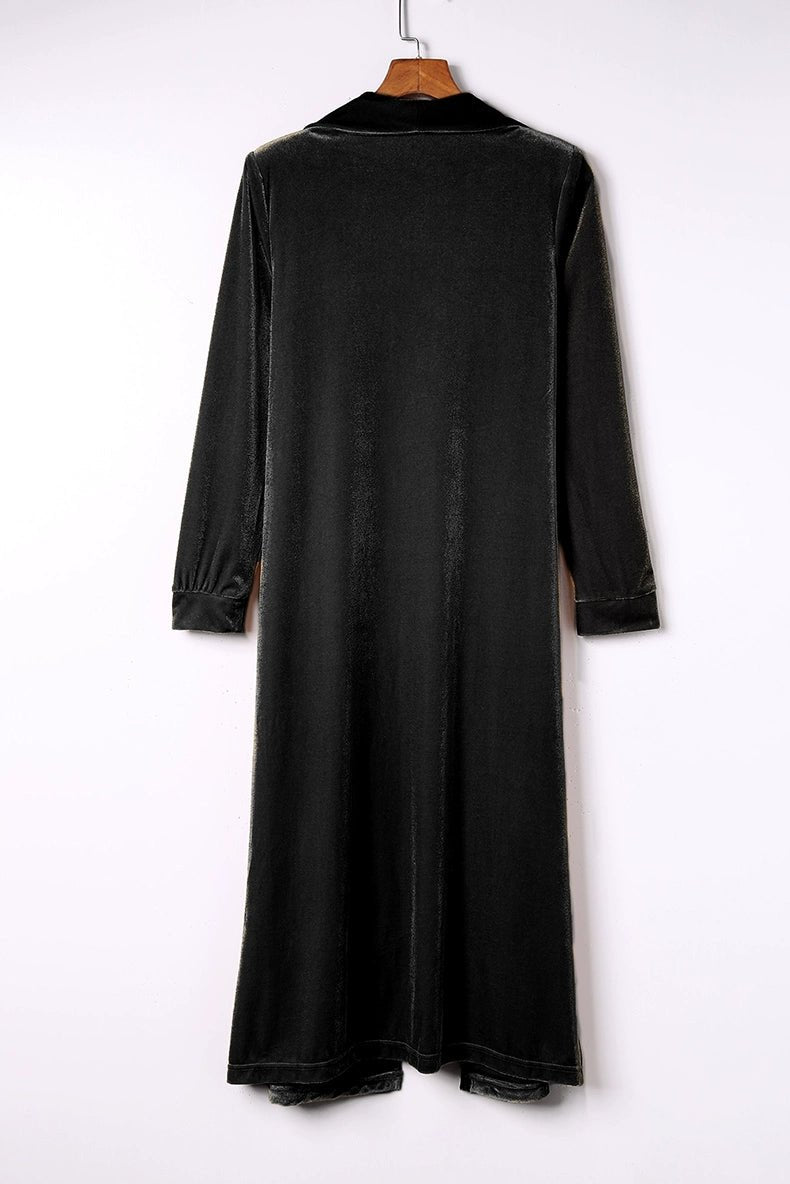 Autumn and Winter Yellow Velvet Front Pocket Mid Length Long Length Cardigan Cape Fashion New Arrival Women&
