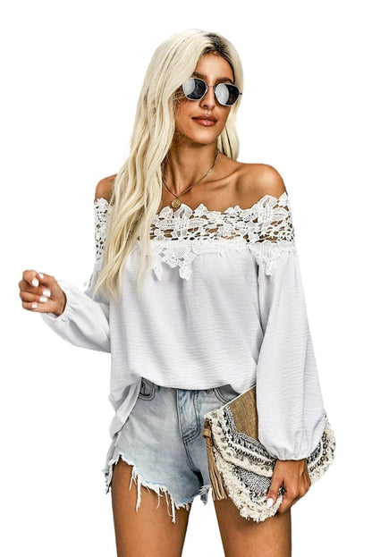 off - Shoulder off - Shoulder Collar Long Sleeves Fashion Loose Lace Shirt - Kaiju Mafia