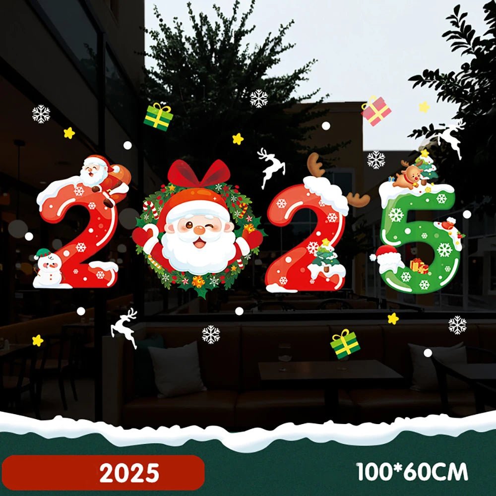 Christmas Snowflake Window Clings Stickers Santa Claus Reindeer Wall Glass Sticker Xmas Decorations Navidad 2023 Home Decor Noel - Kaiju Mafia