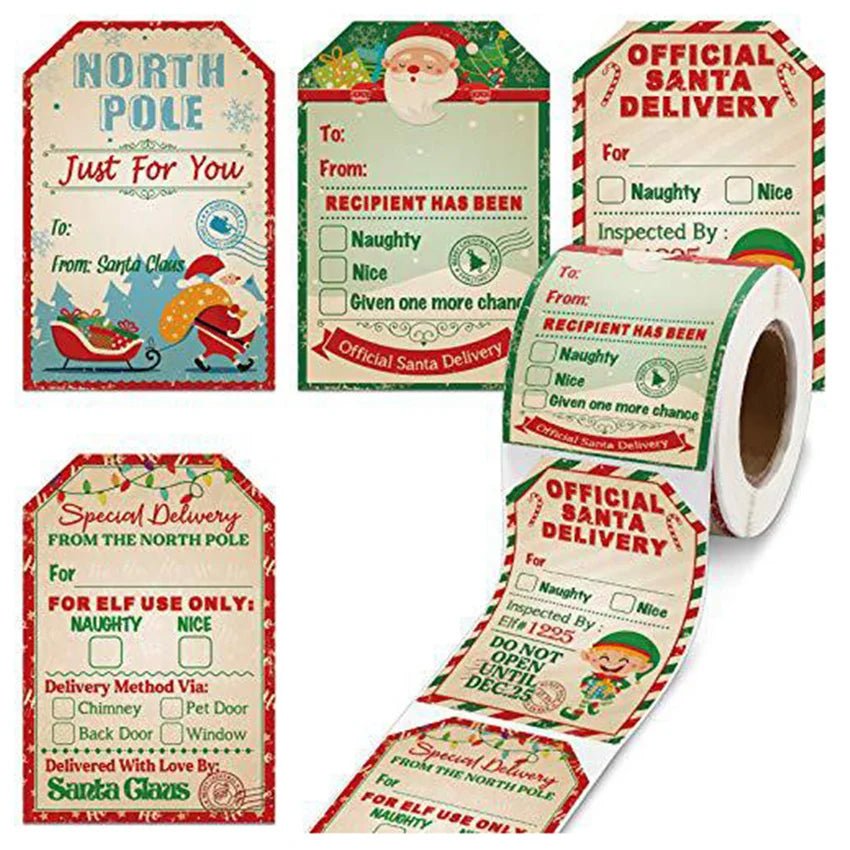 50 - 200pcs Merry Christmas Gift Tags Santa Claus Labels Stickers Holiday decoration &quot;To From&quot; Gift from Santa Cards Present Decor - Kaiju Mafia