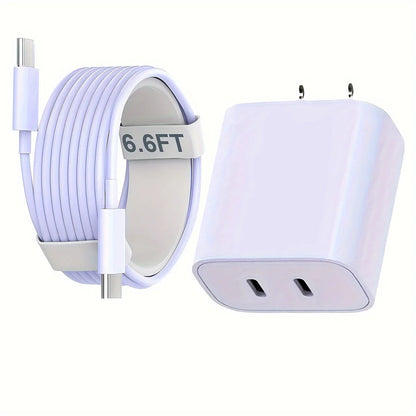 40W Dual Port USB C Fast Charger With 6.6ft Long USB C Charging Cable For iPhone 15 Pro Max/15 Pro/15/15 Plus And Other Devices