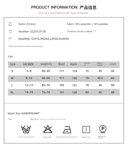 Fashion Leopard Print Stitching Long Sleeve T-shirt Women 2024 Spring &amp; Fall New V - neck Pullover Women Casual Pullover Tops - Kaiju Mafia