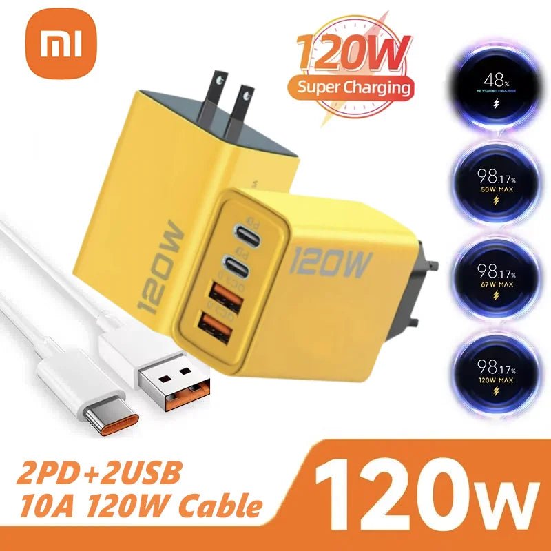 Xiaomi 10A 120W Super Fast Charger Cable Ultra Fast Charger 4Port USBC PD High Speed Charging TypeC Charger For Xiaomi iPhone 15 - Kaiju Mafia