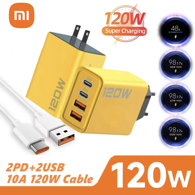 Xiaomi 10A 120W Super Fast Charger Cable Ultra Fast Charger 4Port USBC PD High Speed Charging TypeC Charger For Xiaomi iPhone 15