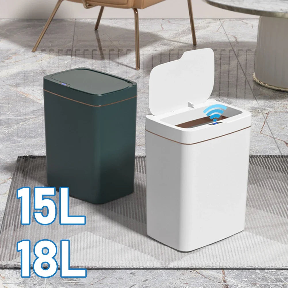 15/18L Smart Sensor Trash Can Waterproof Intelligent Touchless Trash Can Quiet Auto Motion Sensor Rubbish for Kitchen Bathroom