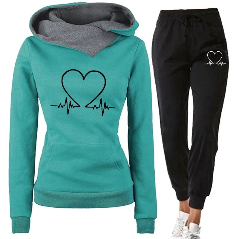 Woman Tracksuit 2 Piece Set Winter Warm Hooded Pullovers Sweatshirts Female Jogging Tops Or Black Pants Clothing Sports Outfits - Kaiju Mafia