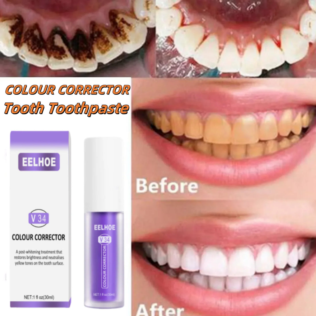 30ml V34 Purple Toothpaste Removes Tartar Clean Oral Hygiene Fresh Breath Whitening Teeth Care Products Tooth Color Correctors - Kaiju Mafia