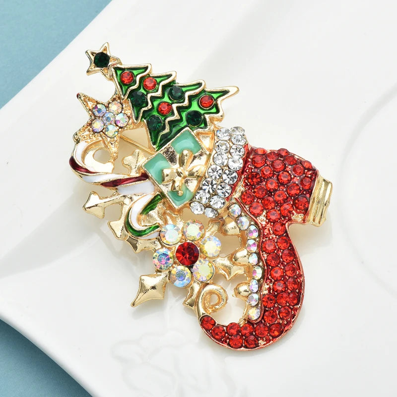 Wuli&amp;baby Rhinestone Christmas Brooch