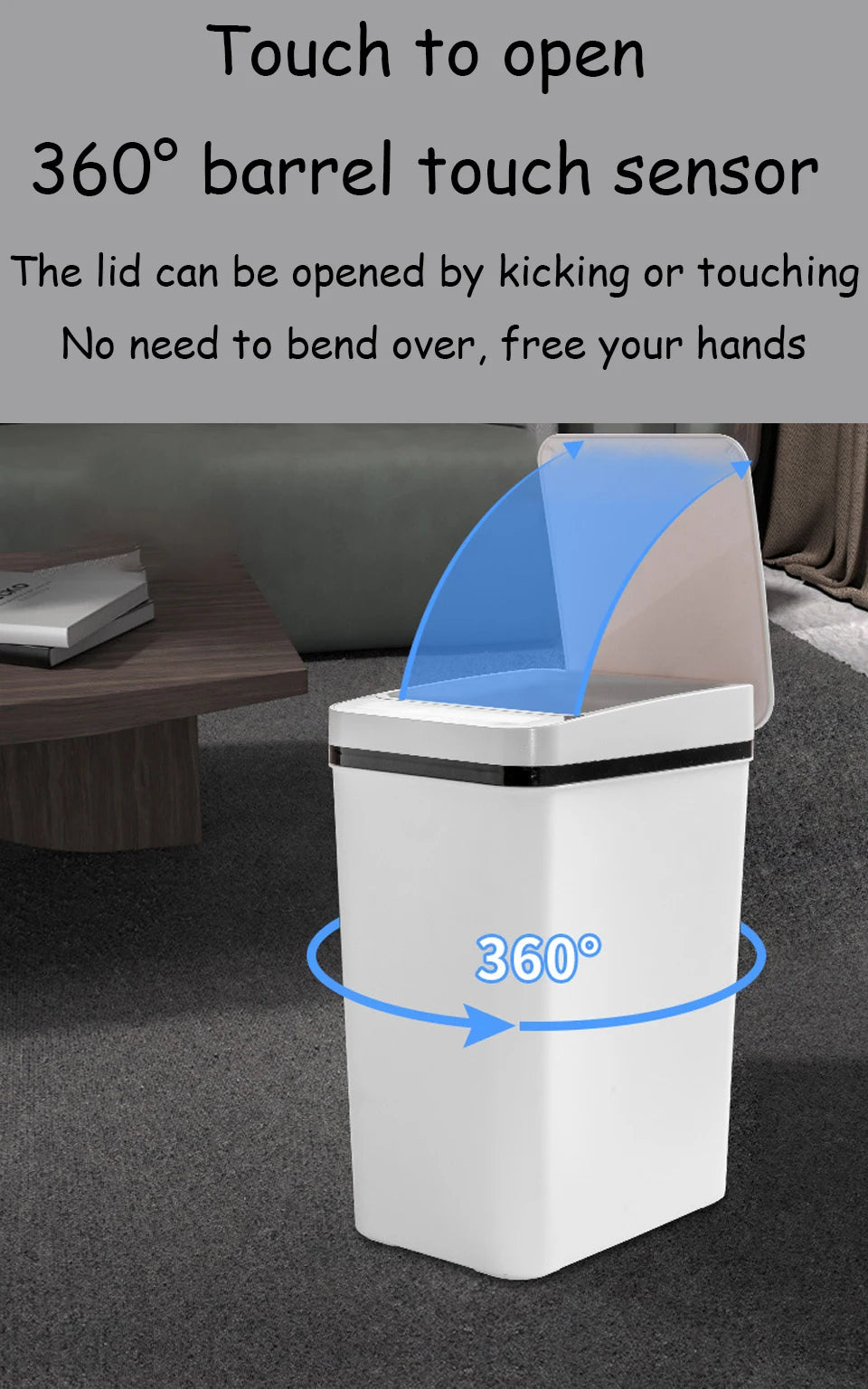 Bathroom Touchless Trash,12L Motion Sensor-Activated Trash Can with Lid,Automatic Kitchen Trash for Office,Living Room,Bedroom