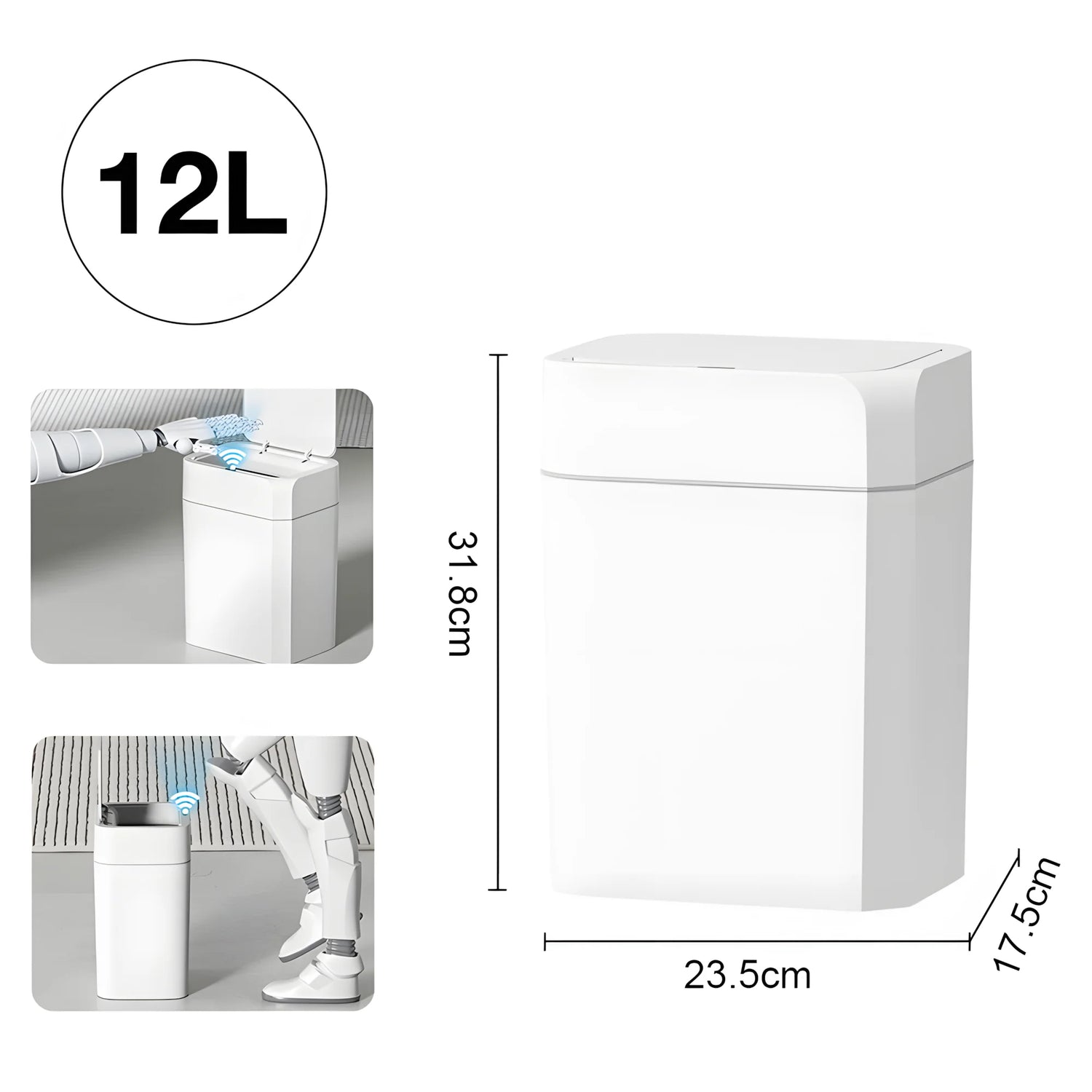 12L+16L Smart Sensor Trash Can Bathroom Anti odor Automatic Trash Bin For Toilet White Electric Wastebasket - Kaiju Mafia