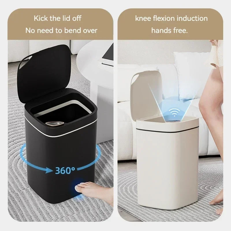 16L Smart Trash Can Automatic Sensor Trash Can Indoor Bathroom Crack Trash Can High Looking Anti-odor Household Products