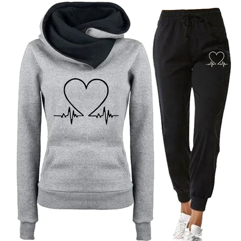 Woman Tracksuit 2 Piece Set Winter Warm Hooded Pullovers Sweatshirts Female Jogging Tops Or Black Pants Clothing Sports Outfits - Kaiju Mafia