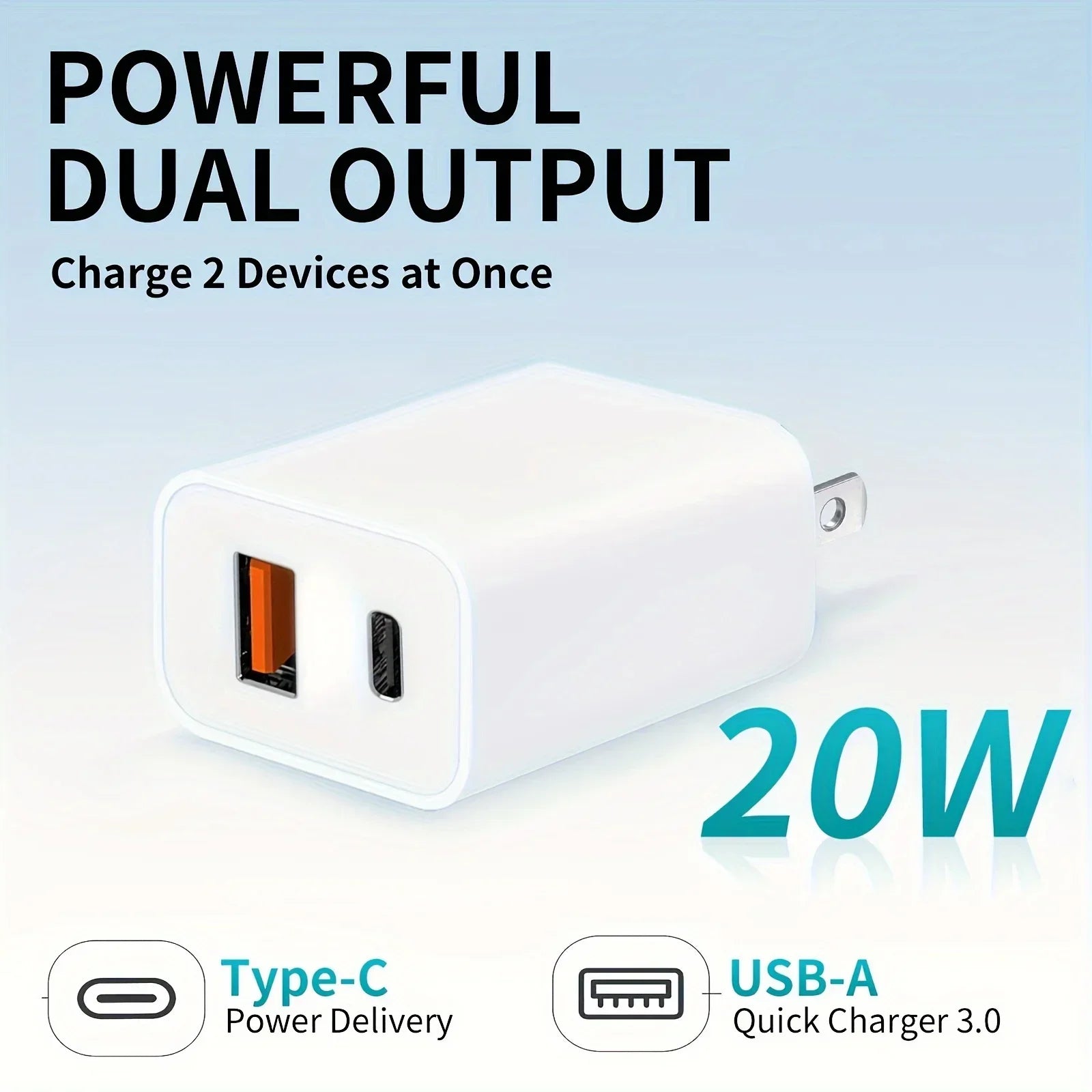 For iPhone Charger, 20W Dual port PD power adapter block with 6FT  cable For iPhone 14/13/12/11/Pro/Pro Max/Mini/XS Max/XR/x