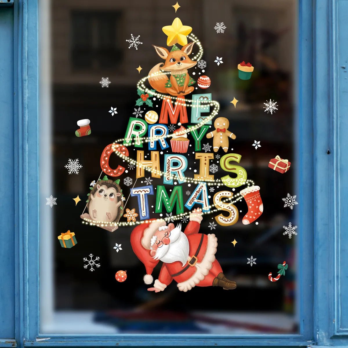 Christmas Snowflake Window Clings Stickers Santa Claus Reindeer Wall Glass Sticker Xmas Decorations Navidad 2023 Home Decor Noel - Kaiju Mafia