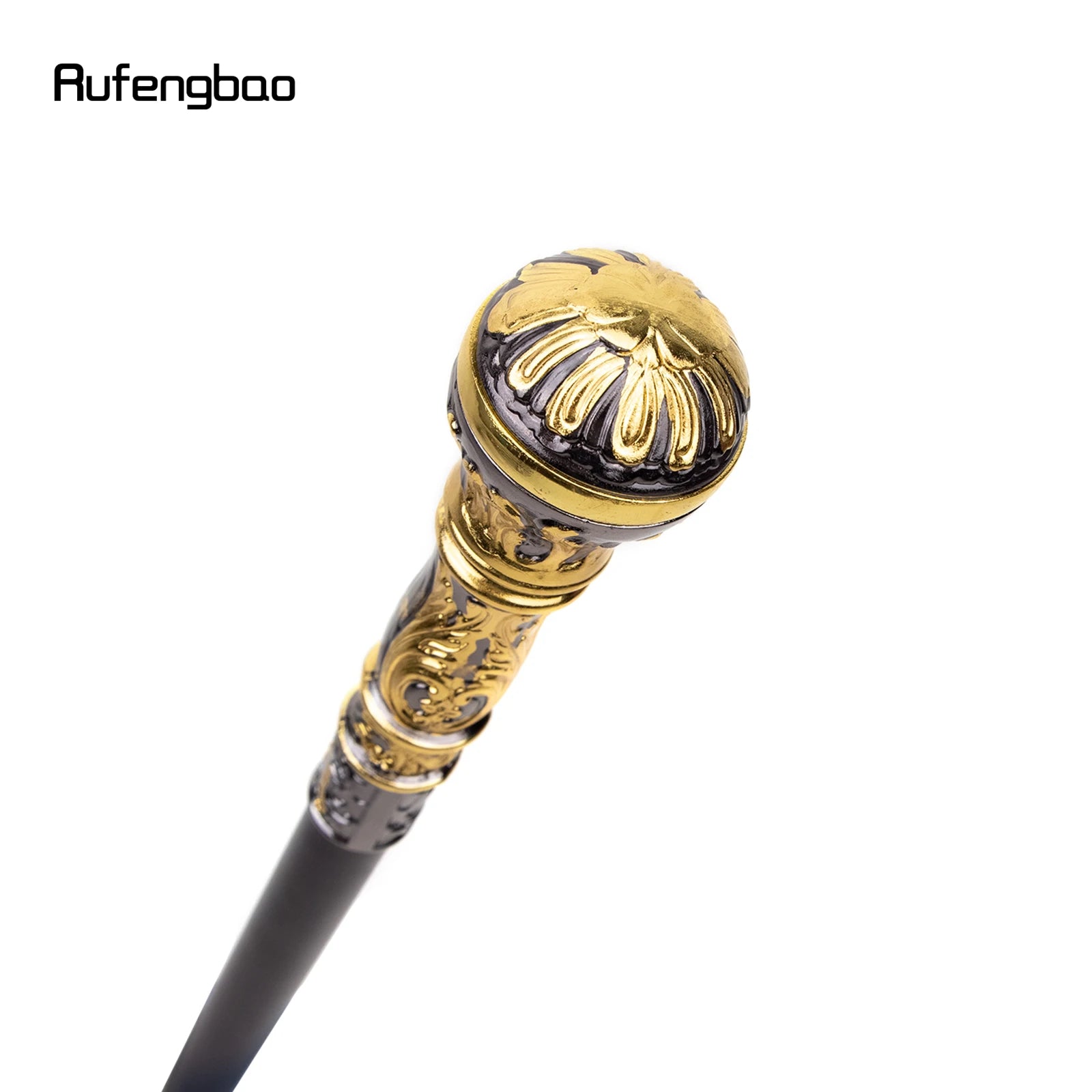 Golden Black Luxury Round Handle Walking Stick with Hidden Plate Self Defense Fashion Cane Plate Cosplay Crosier Stick 93cm - Kaiju Mafia