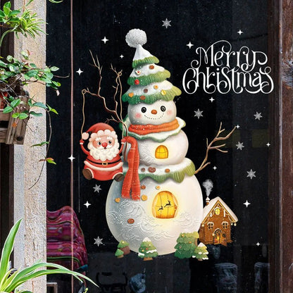 Christmas Snowflake Window Clings Stickers Santa Claus Reindeer Wall Glass Sticker Xmas Decorations Navidad 2023 Home Decor Noel - Kaiju Mafia