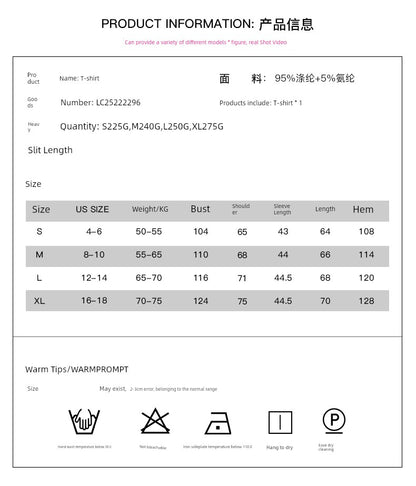 2024 Autumn Thin Striped Printed Long Sleeves T-shirt Female European and American All - Matching Hem Side Slit round Neck Pullover Top - Kaiju Mafia