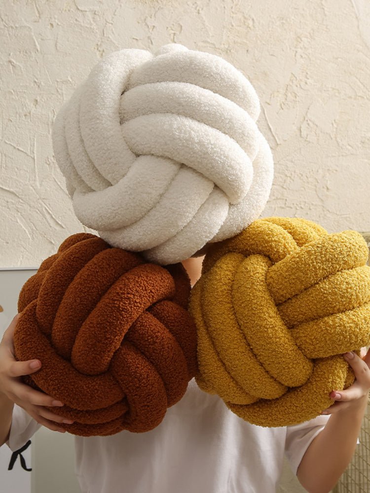 Hand - knotted Ball Throw Pillow Lamb Fleece Roll Pillow Sofa Throw Pillow Living Room Round Ball Cushion Headboard Back - Kaiju Mafia
