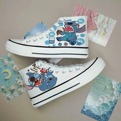 2024 autumn cartoon cute Stitch pattern student high top design sense niche black canvas shoes for men and women couple shoes