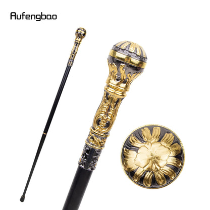 Golden Black Luxury Round Handle Walking Stick with Hidden Plate Self Defense Fashion Cane Plate Cosplay Crosier Stick 93cm - Kaiju Mafia