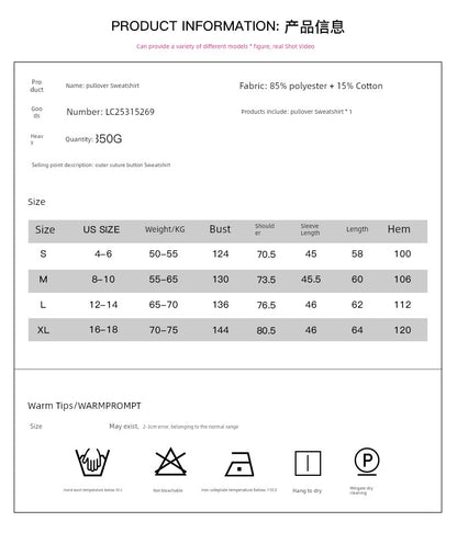 2024 European Style V Neck Button Sweatshirt for Women - Kaiju Mafia