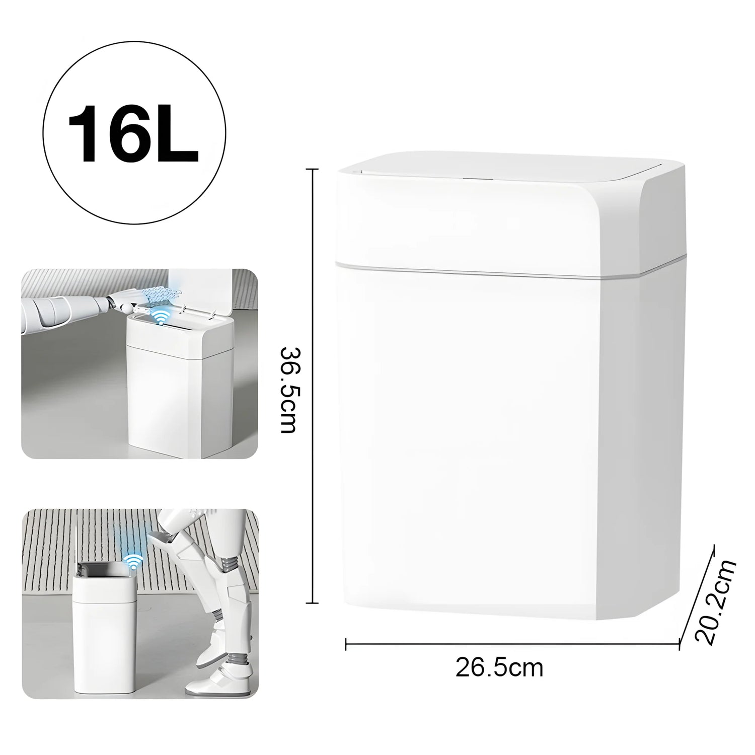 12L+16L Smart Sensor Trash Can Bathroom Anti odor Automatic Trash Bin For Toilet White Electric Wastebasket - Kaiju Mafia