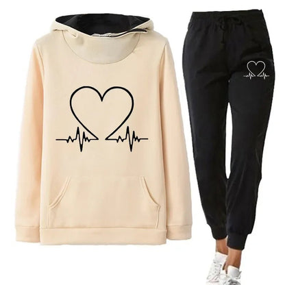 Woman Tracksuit 2 Piece Set Winter Warm Hooded Pullovers Sweatshirts Female Jogging Tops Or Black Pants Clothing Sports Outfits - Kaiju Mafia