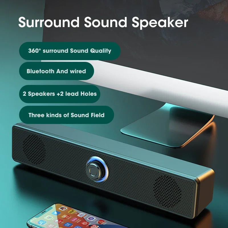 Home Theater Bluetooth Speaker Wired and Wireless Soundbar USB Powered Soundbar for TV Pc Laptop Gaming Surround Audio System