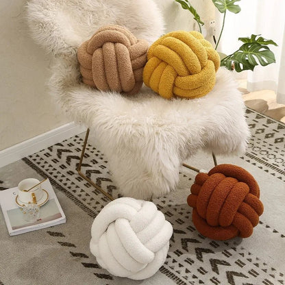 Hand - knotted Ball Throw Pillow Lamb Fleece Roll Pillow Sofa Throw Pillow Living Room Round Ball Cushion Headboard Back - Kaiju Mafia