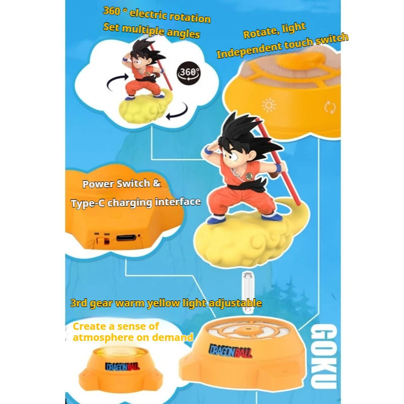 New Original Dragon Ball Anime Figure Goku Figure Rotating Night Light  Room Decoration Surrounding Ornaments Lamp Birthday Gift