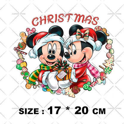Minnie Mouse Christmas Heat Transfer Vinyl Stickers for Kids Clothes Disney Mickey Decor Print Luxury Iron on Patches on Bag DIY - Kaiju Mafia