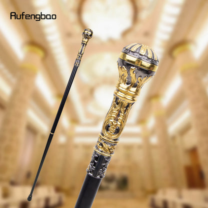 Golden Black Luxury Round Handle Walking Stick with Hidden Plate Self Defense Fashion Cane Plate Cosplay Crosier Stick 93cm - Kaiju Mafia