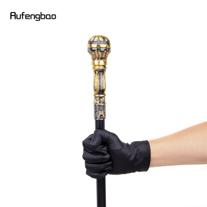Golden Black Luxury Round Handle Walking Stick with Hidden Plate Self Defense Fashion Cane Plate Cosplay Crosier Stick 93cm - Kaiju Mafia