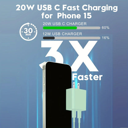 40W Dual Port USB C Fast Charger With 6.6ft Long USB C Charging Cable For iPhone 15 Pro Max/15 Pro/15/15 Plus And Other Devices