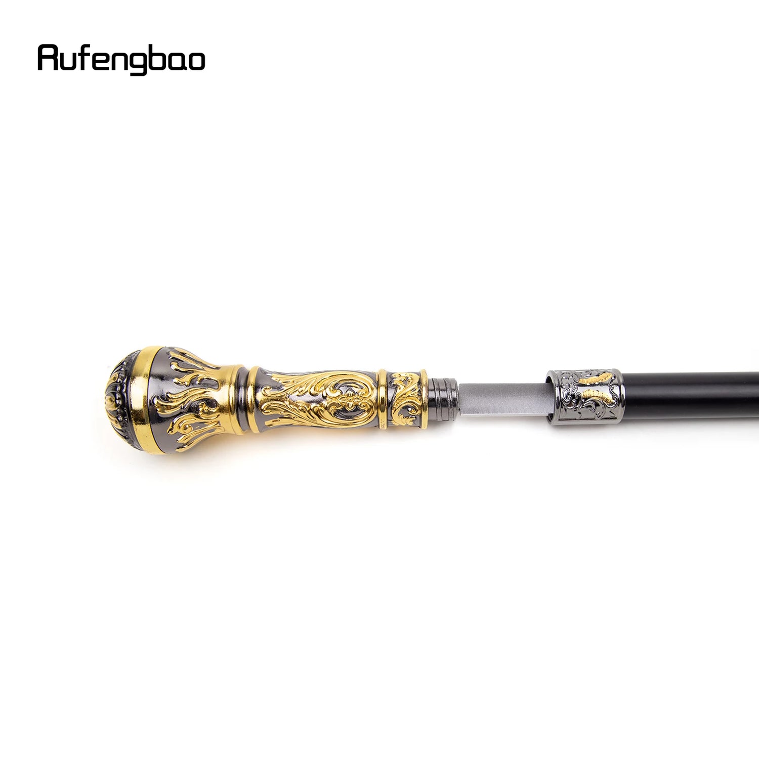 Golden Black Luxury Round Handle Walking Stick with Hidden Plate Self Defense Fashion Cane Plate Cosplay Crosier Stick 93cm - Kaiju Mafia