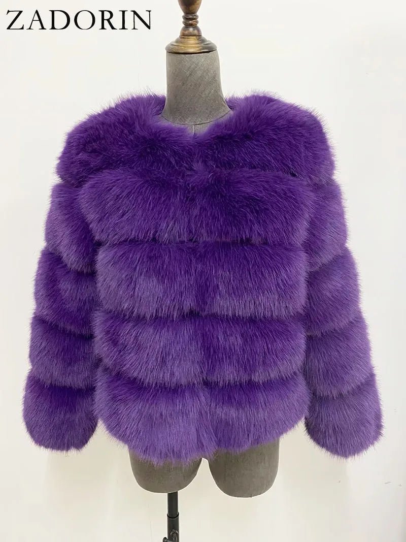 Elegant Black &amp; White Fluffy Faux Fur Coat - Sizes S-6XL - Kaiju Mafia