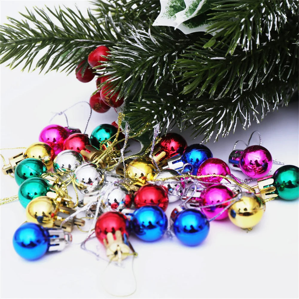 24pcs/Box 2cm Mini Christmas Ball Pendant Xmas Party Hanging Ball Ornament Shopping Mall Ceiling Christmas Tree Decorations